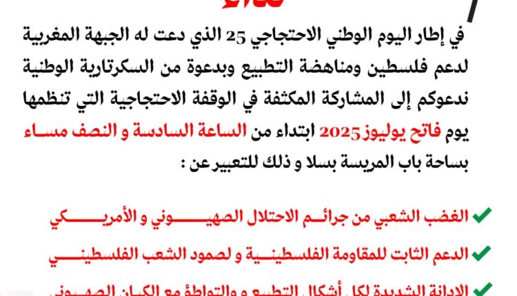   سلا  : وقفة تضامنية مع فلسطين  احتجاجا على جرائم الاحتلال